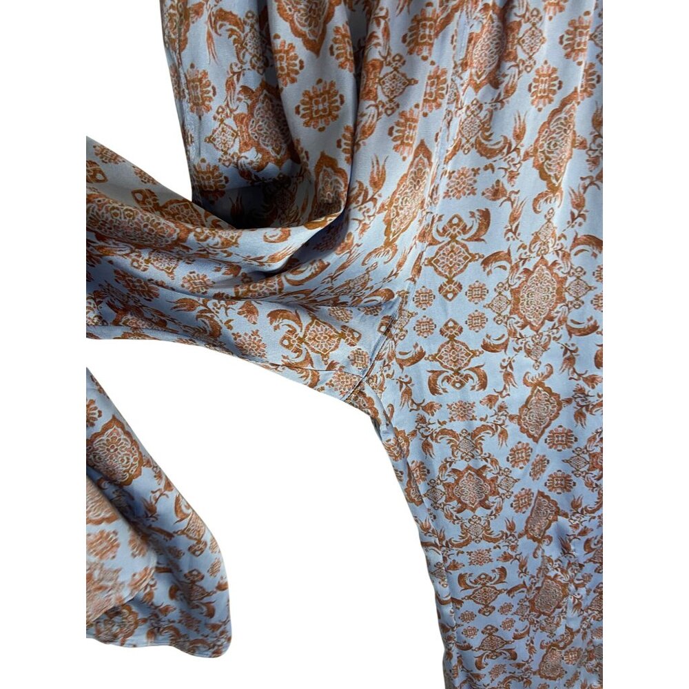 Free People Blue and Rust Tile-Print Wide-Leg Pajama Pants - Picture 8 of 9